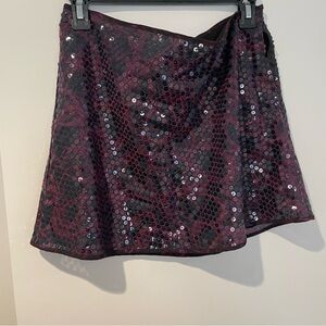 Purple and Black Sequin Skater Mini Skirt